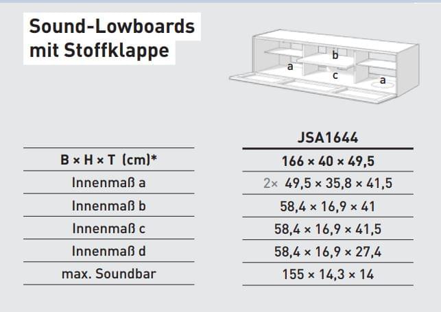 JSA1644-GN-SAT Lowboard für Soundbar Integration