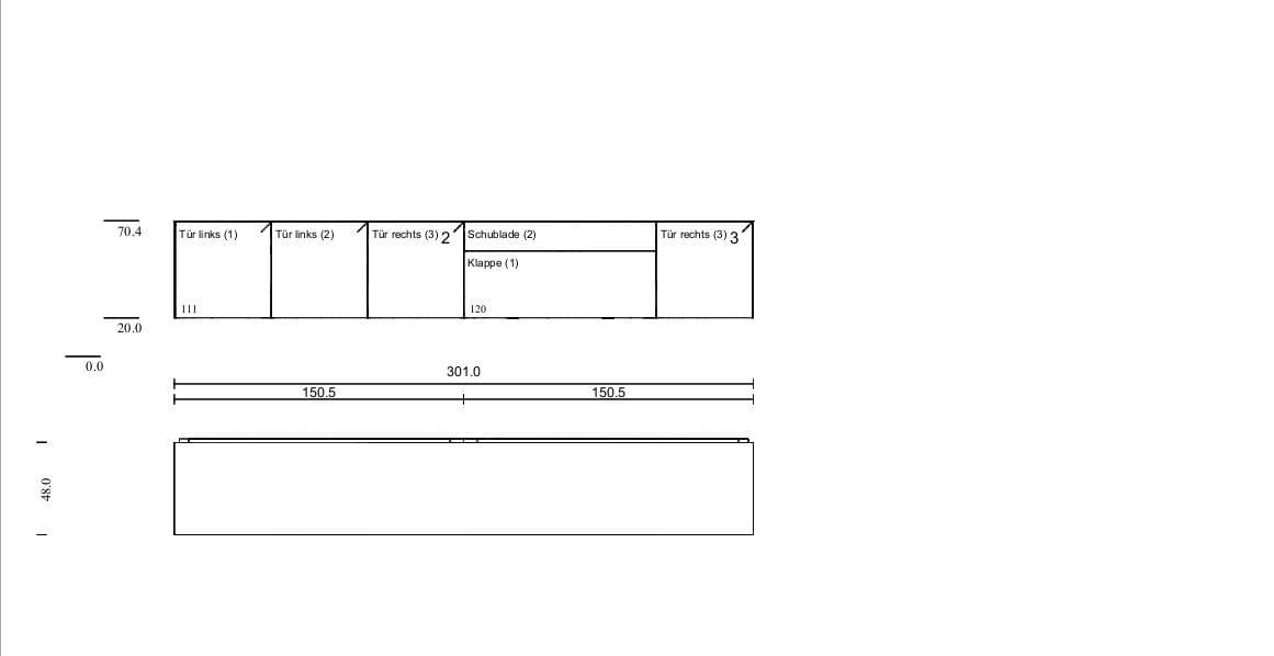 Sideboard Model 1 (301x50,4x48) ohne Wandpanel, ohne Beleuchtung